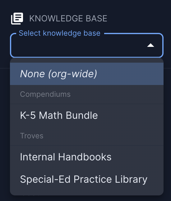 Knowledgebase selector grouping scopes into named collections